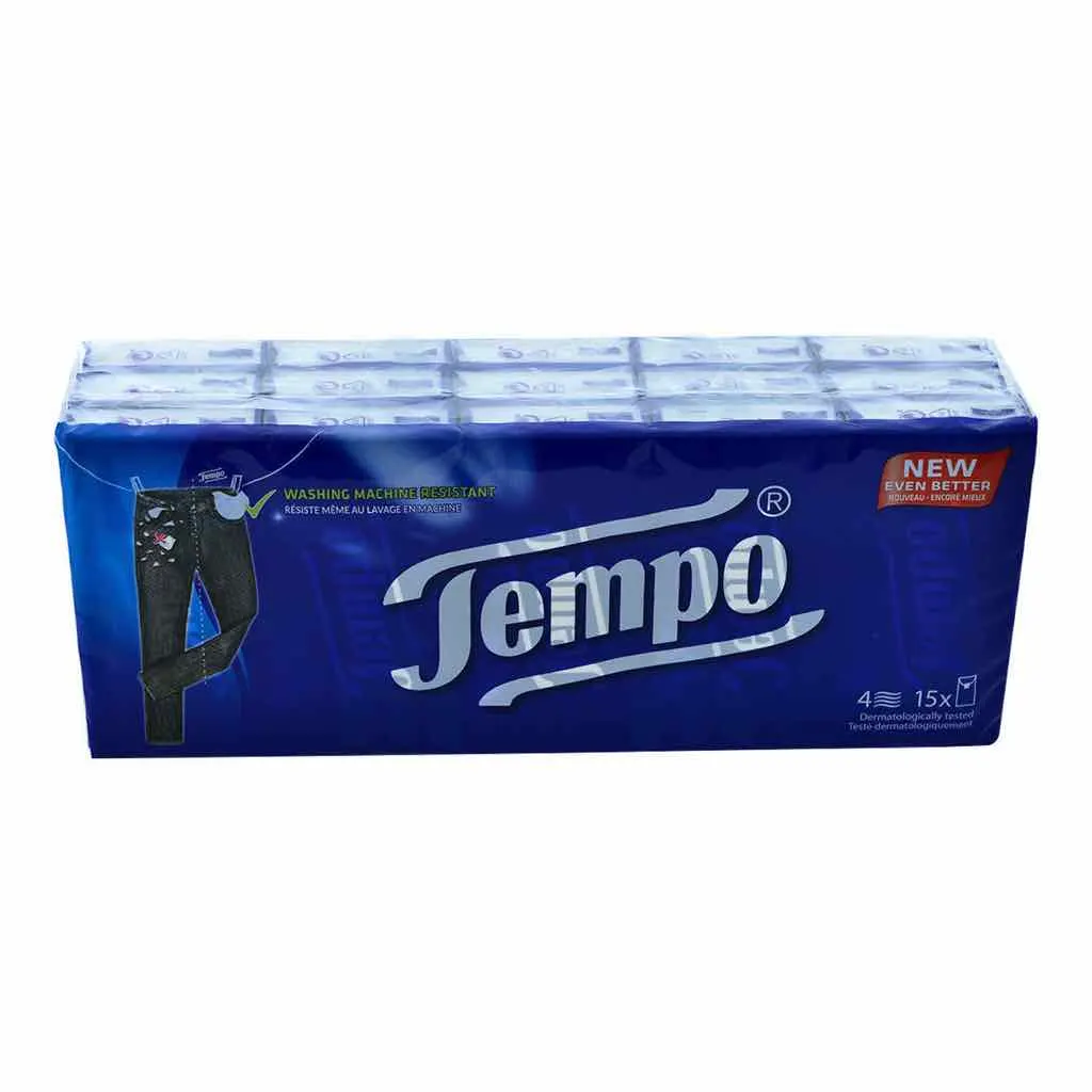 Mouchoirs de poche blancs 4 plis x9 unités 15 étuis - TEMPO