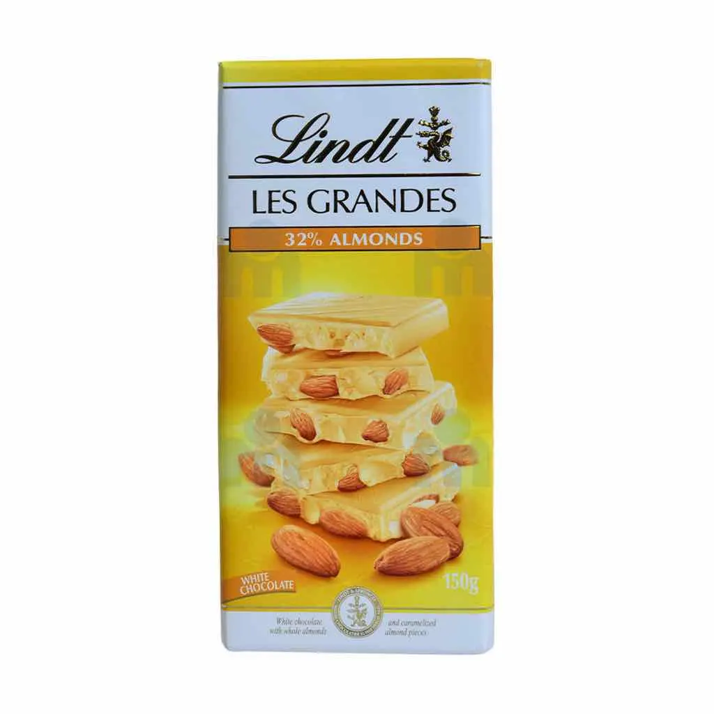 Tablette de chocolat blanc avec 32% d'amandes Les grandes 150g - LINDT