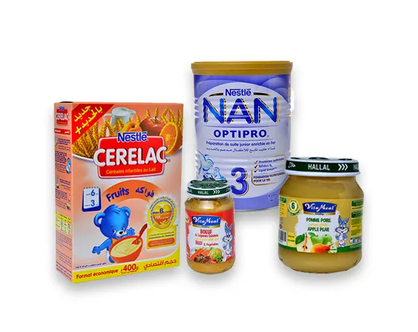 Lait infantile, repas et jouets d'éveil