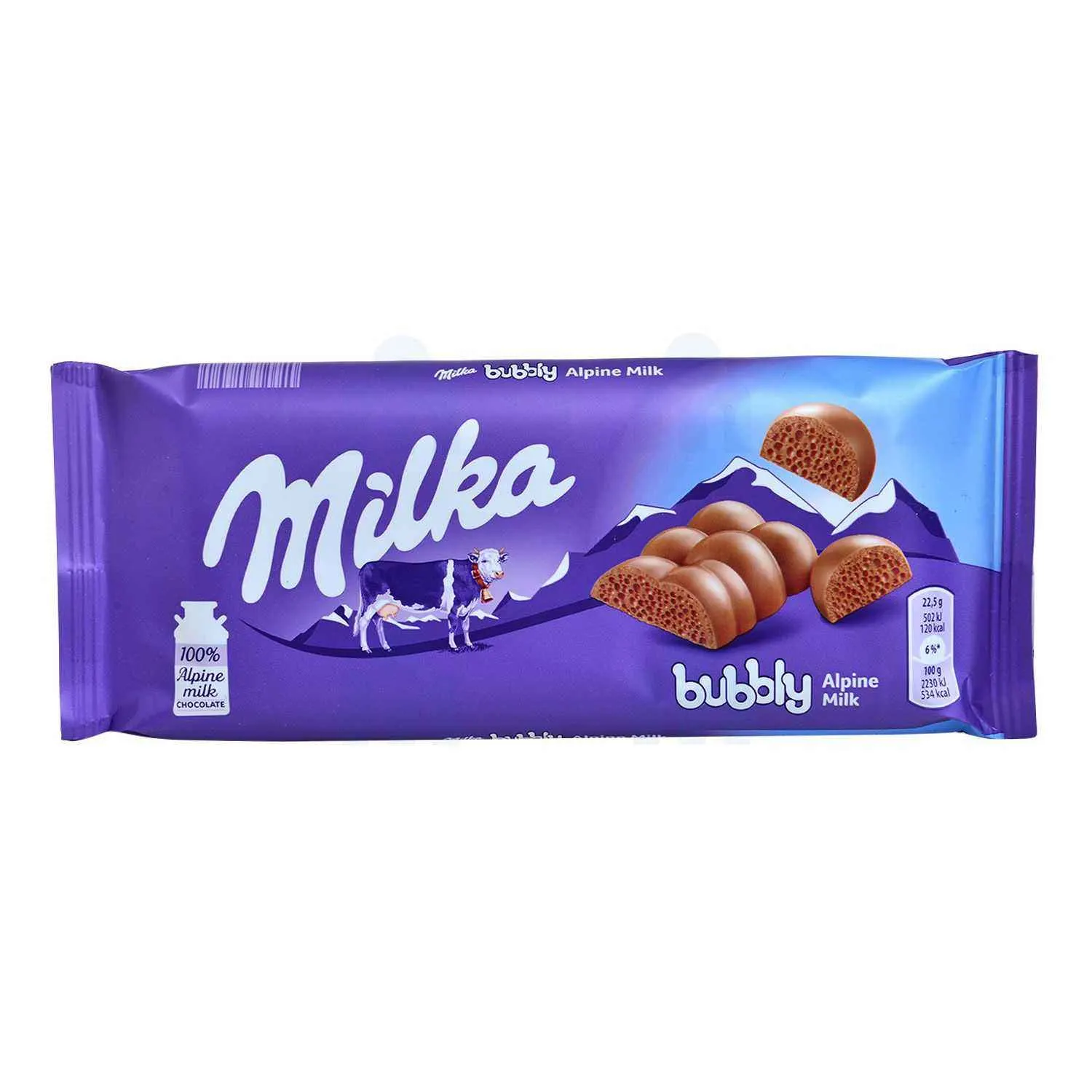 Tablette de chocolat au lait du pays Alpin Bubbly 90g - MILKA
