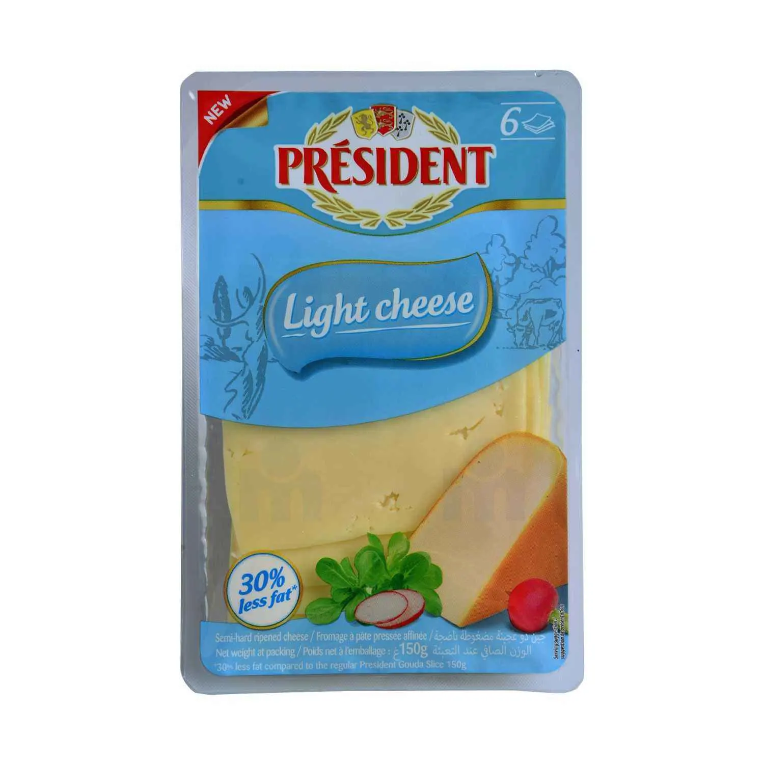 Fromage gouda en tranches light 150g - PRÉSIDENT
