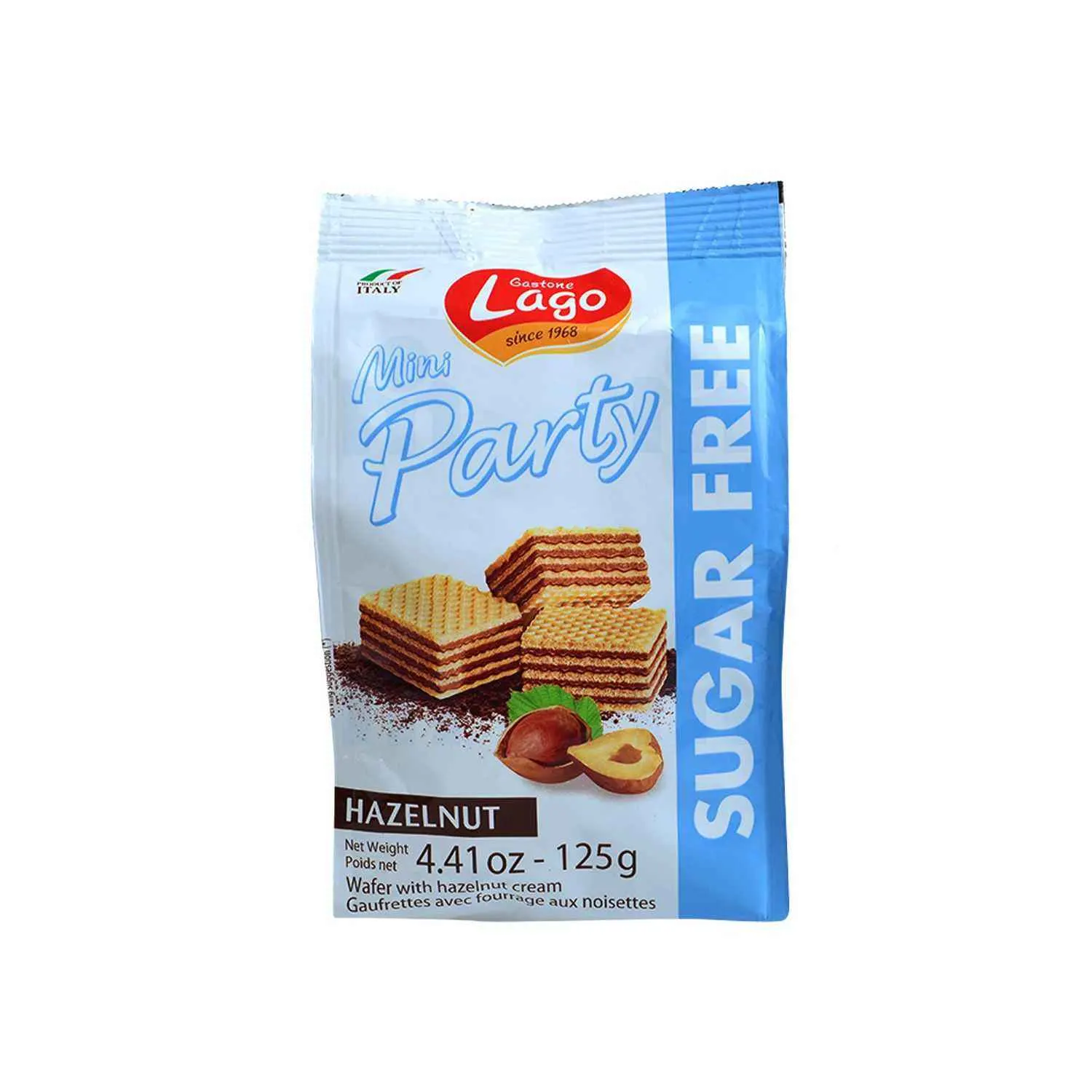 Gaufrettes avec fourrage aux noisettes sans sucre Mini Party 125g - GASTONE LAGO