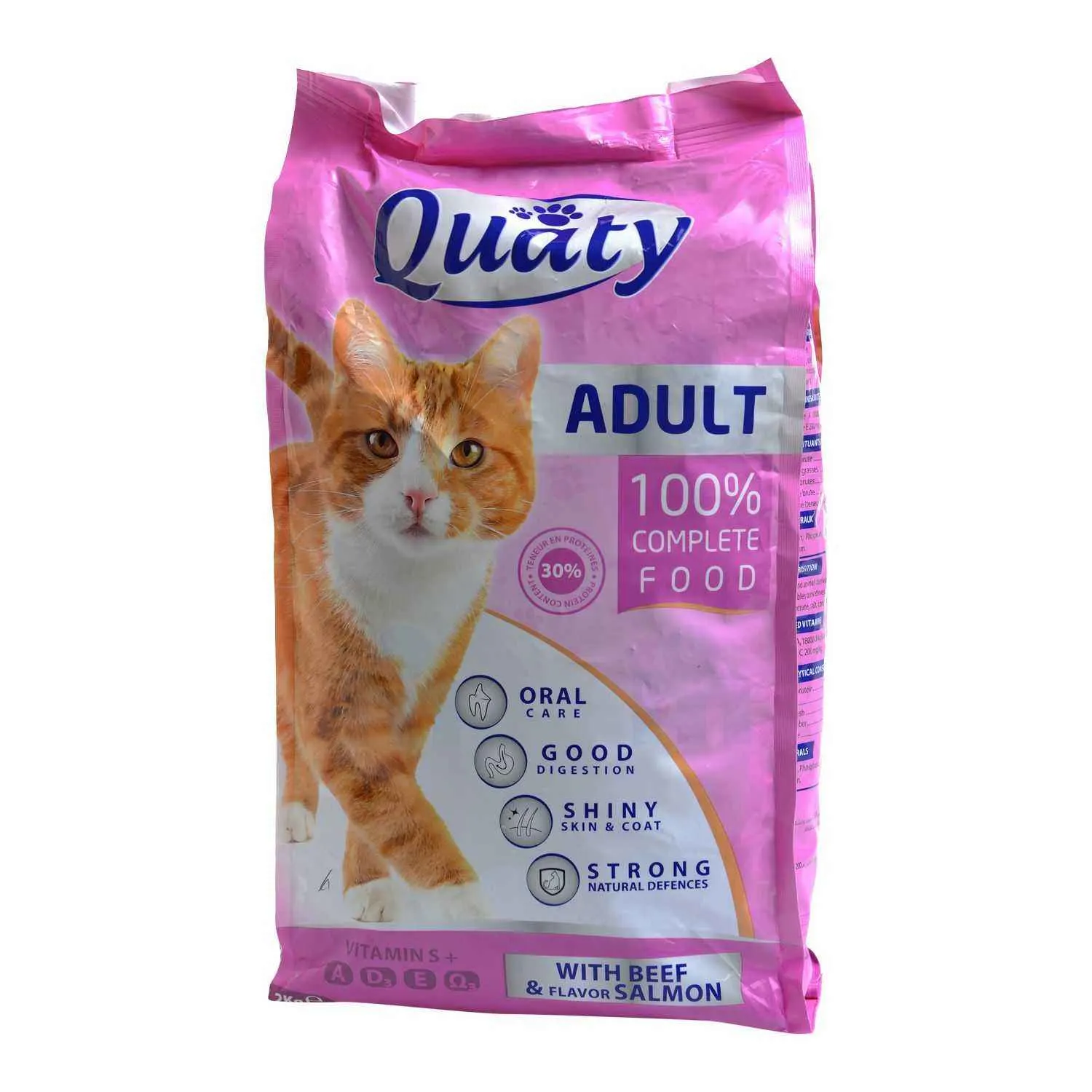 Croquettes au bœuf et goût de saumon pour chat adulte 2Kg - QUATY