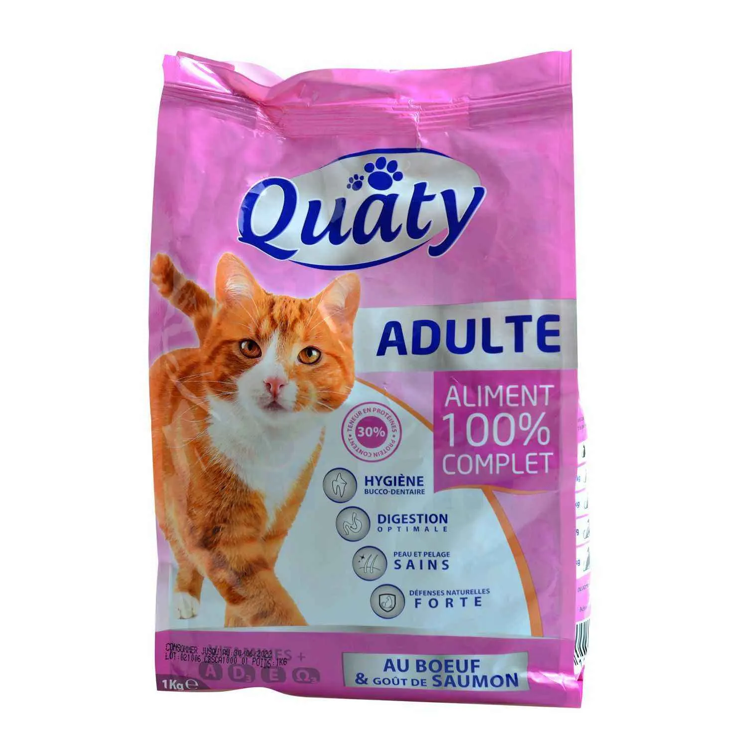 Croquettes au bœuf et goût de saumon pour chats adultes 1Kg - QUATY