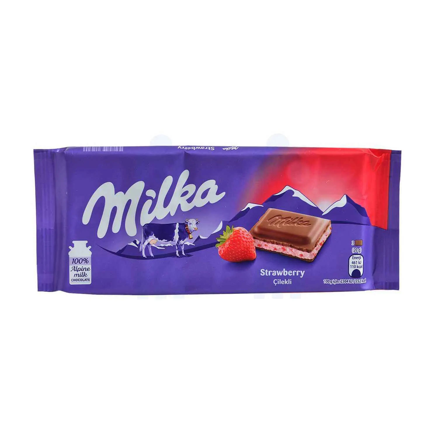 Tablette de chocolat au lait Alpin fourrée à la fraise et au yogourt 100g -MILKA