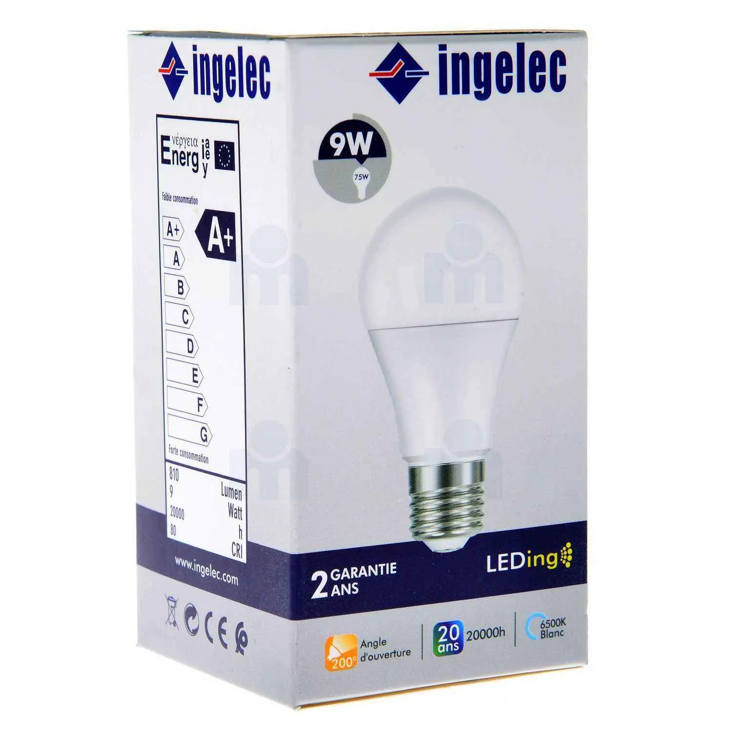Ampoule LED A60 9W E27 6500K lumière blanche - INGELEC