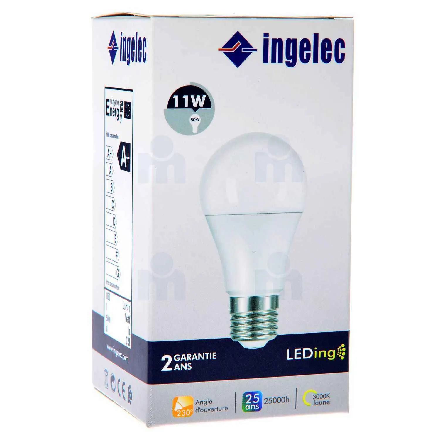 Ampoule LED A60 11W E27 3000K lumière jaune - INGELEC