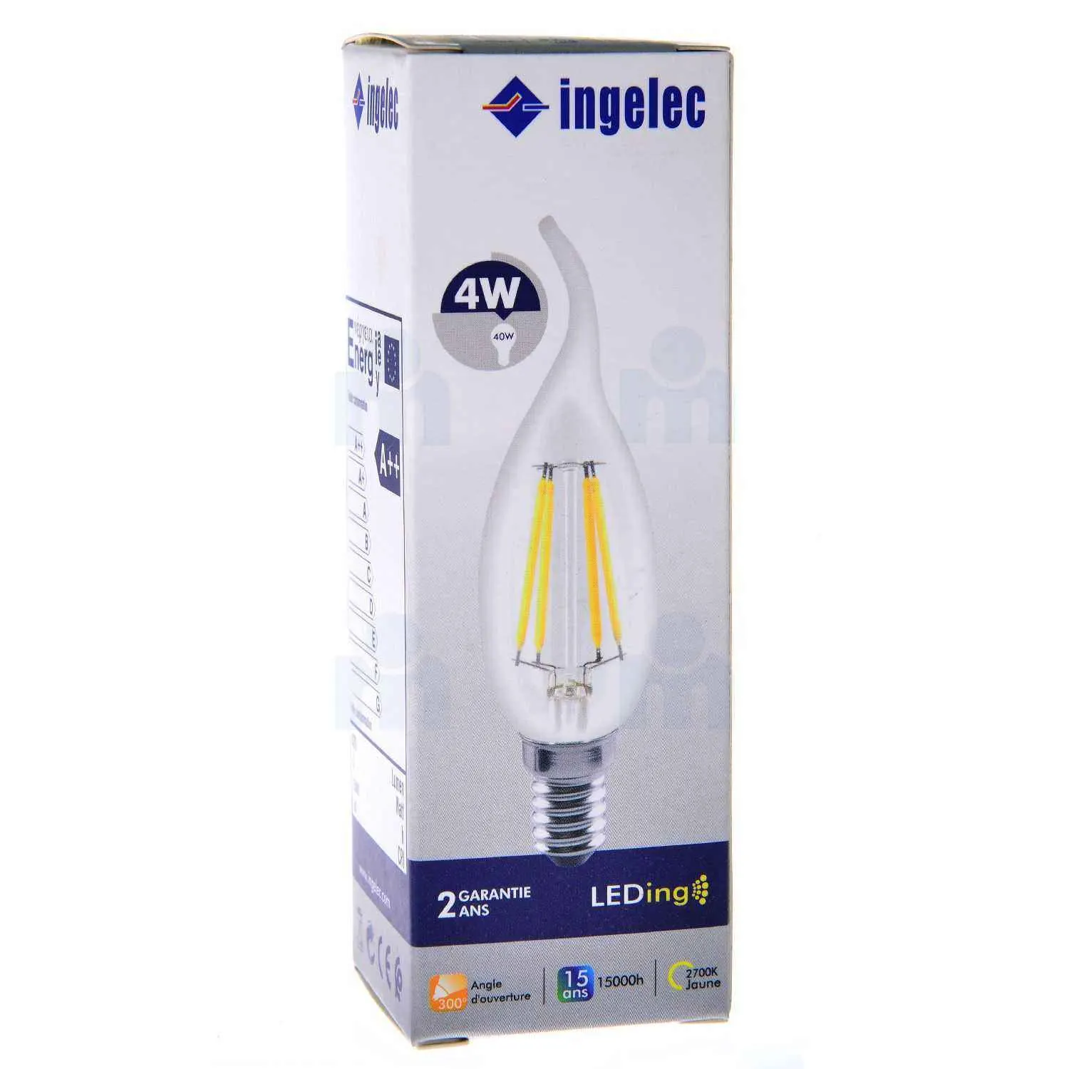 Ampoule LED à filament coup de vent 4W E14 2700K lumière jaune - INGELEC