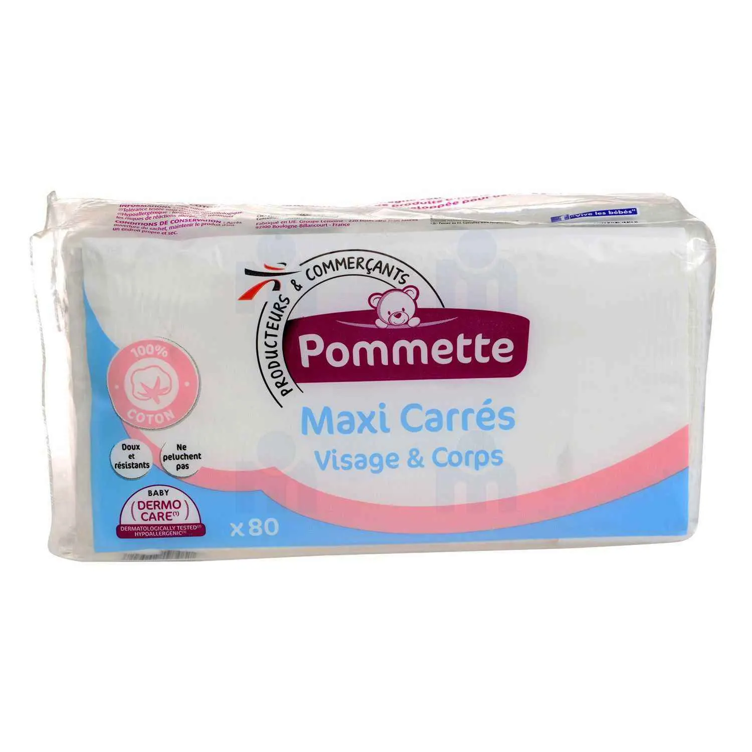 Intermarché - Carrés de coton bébé soins du visage et corps x100 - POMMETTE