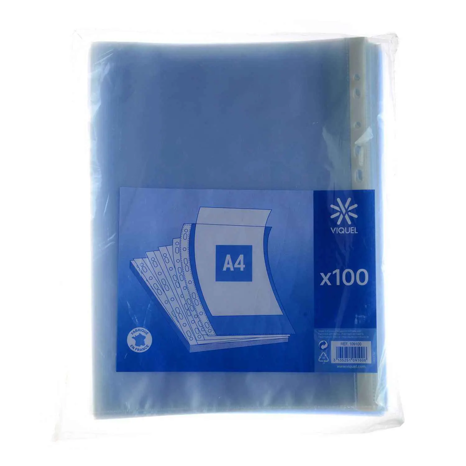 100 pochettes perforées A4 polypropylène incolore - VIQUEL