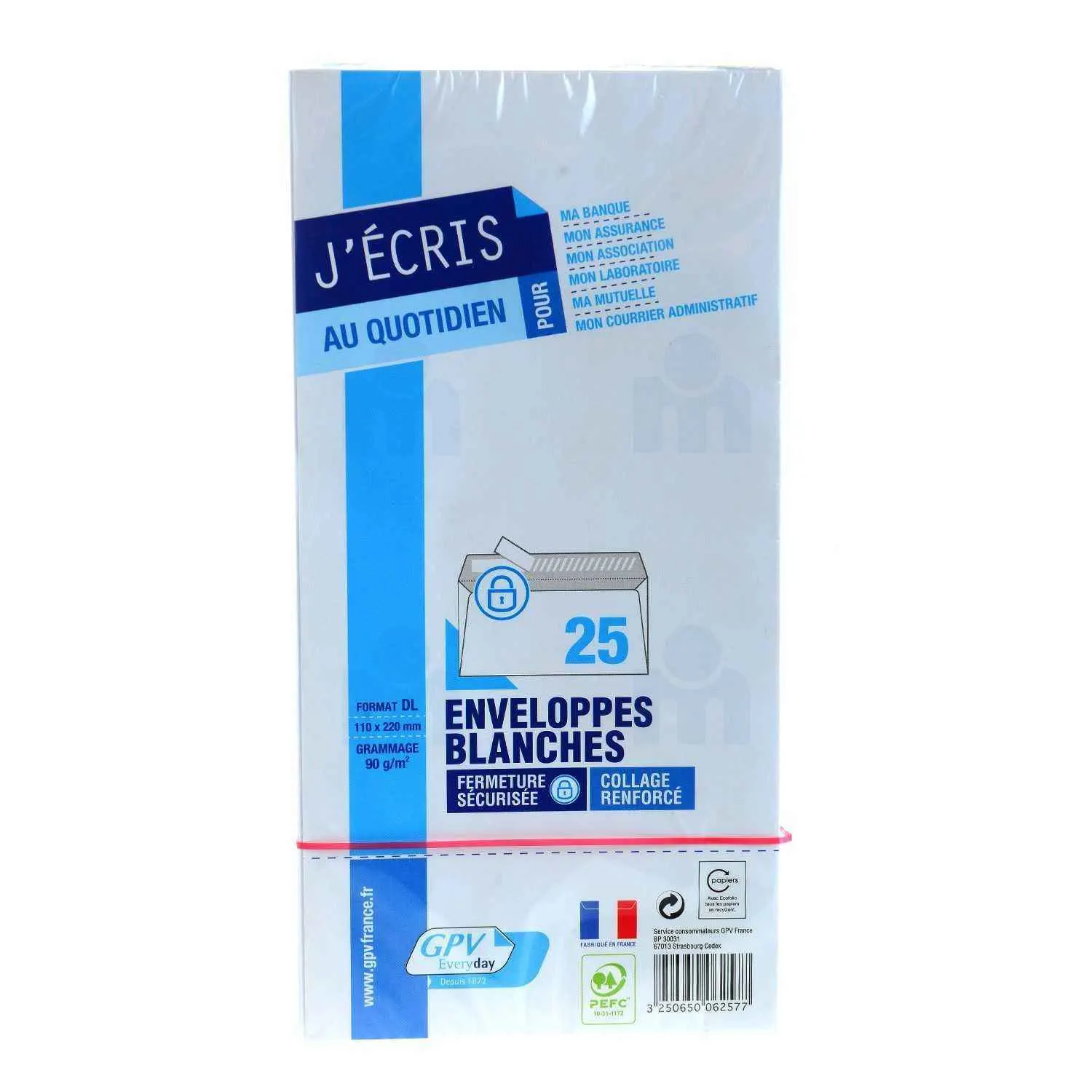 25 Enveloppes blanches 110x220mm 90g - GPV