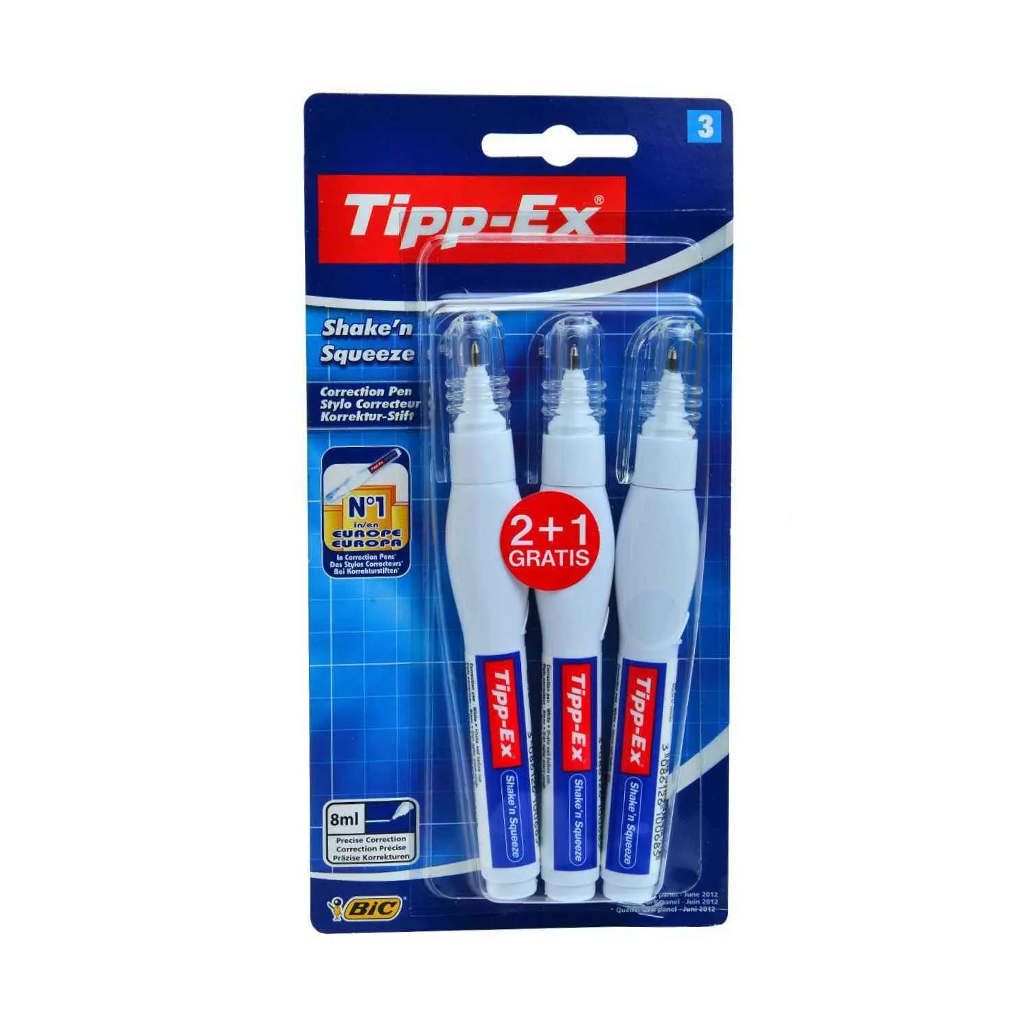 Stylos correcteurs Shake'n Tipp-Ex 3x8ml 2+1 gratuit - BIC