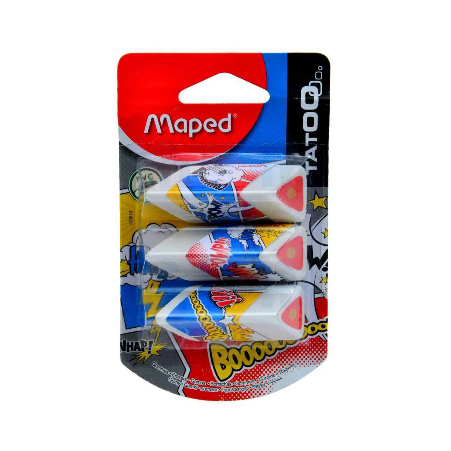 Gommes à effacer Tatoo Pyramide en blister x3 - MAPED