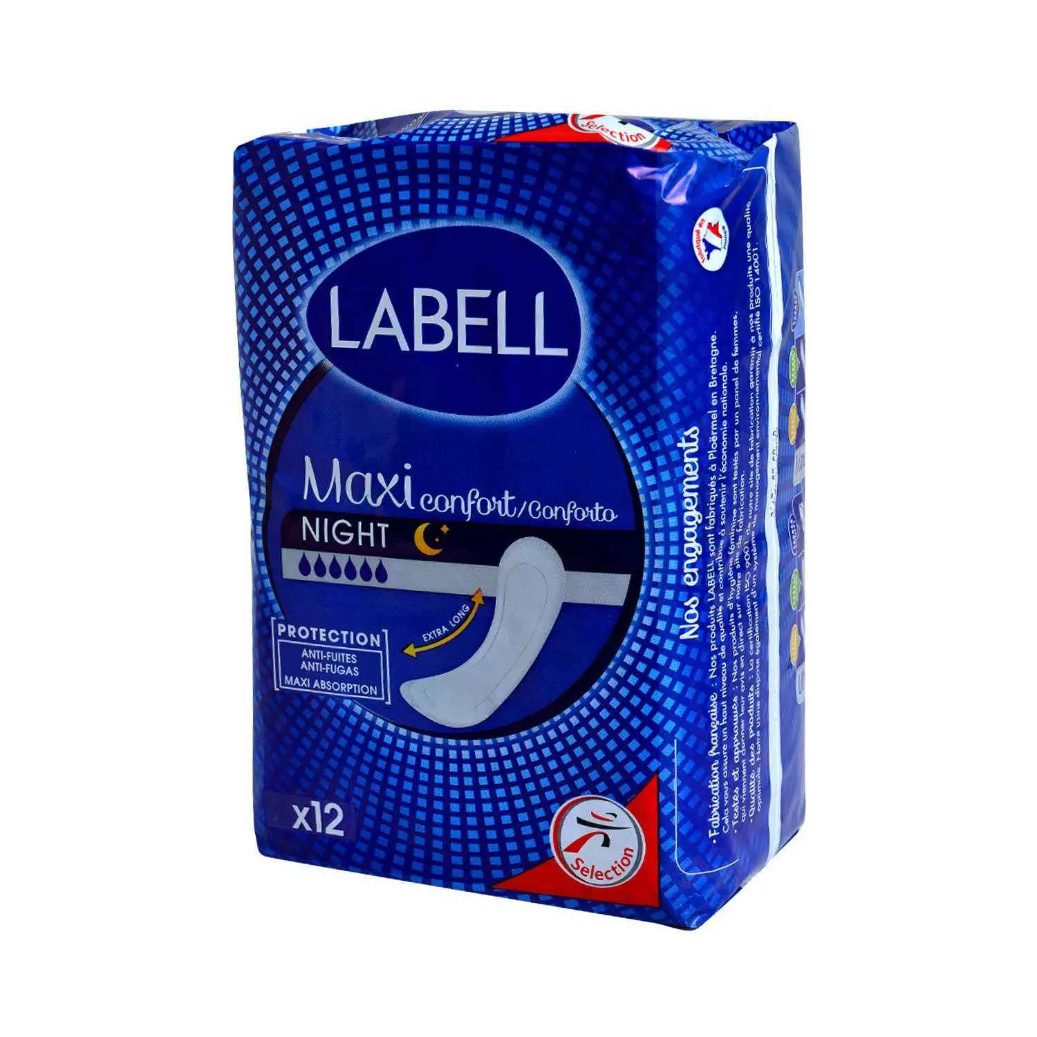 Intermarché - Serviettes hygiéniques maxi confort night extra long x12 - LABELL
