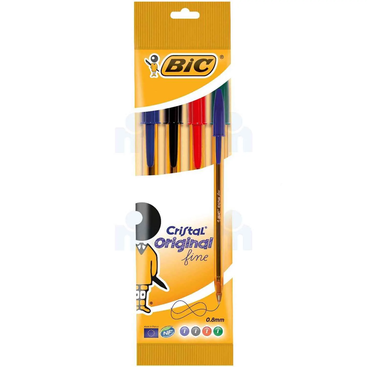 Stylo bille cristal pointe fine 0,8mm assortis x4 - BIC