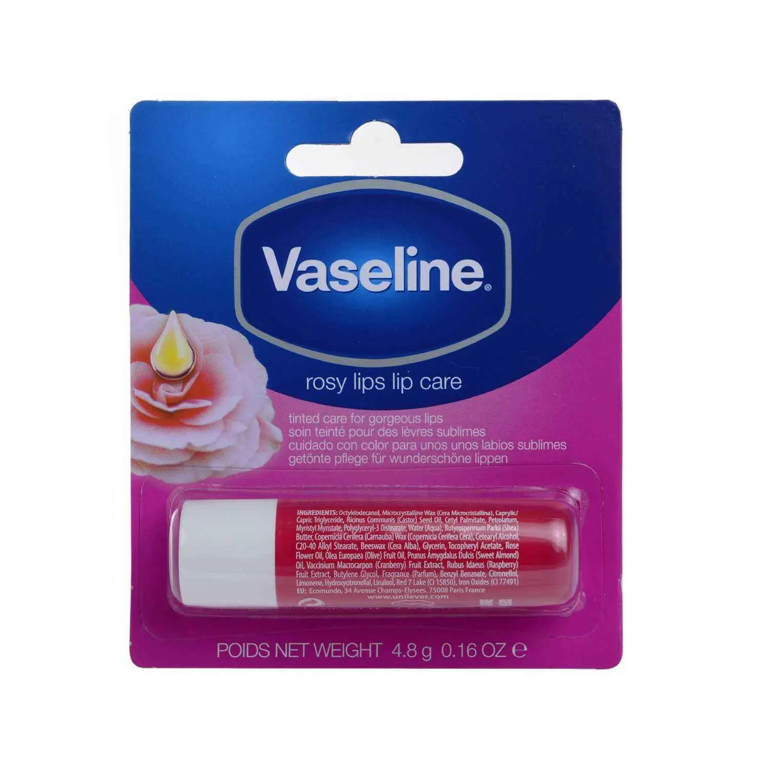 Stick baume à lèvres rosy lips lip care 4,8g - VASELINE