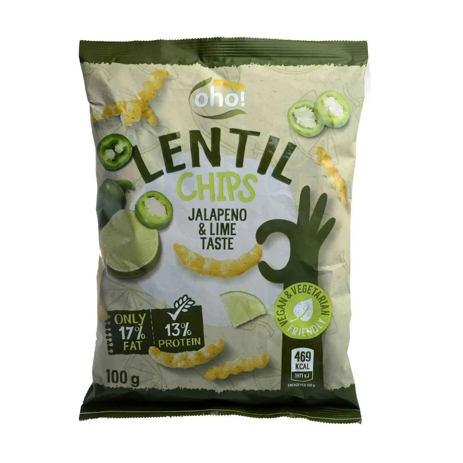 Chips de lentilles saveur Jalapeno et Citron Vert 100g - OHO