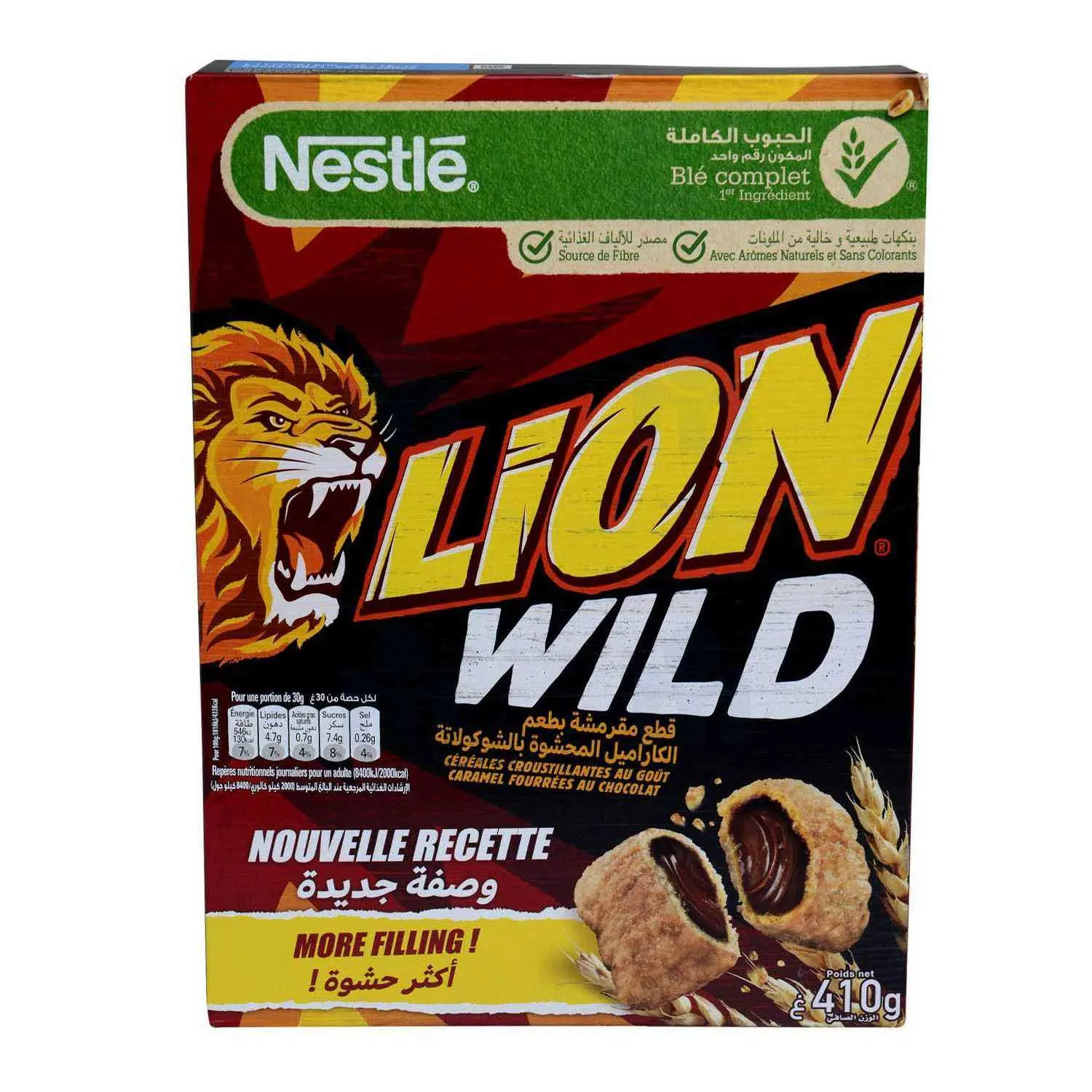 Céréales croustillantes au goût caramel fourrées au chocolat 410g - LION WILD