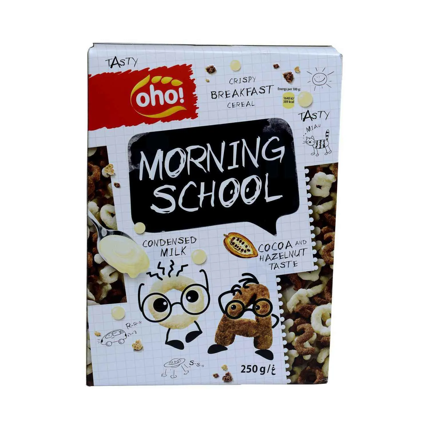 Céréales au lait condensé et goût cacao et noisettes Morning Scool 250g - OHO