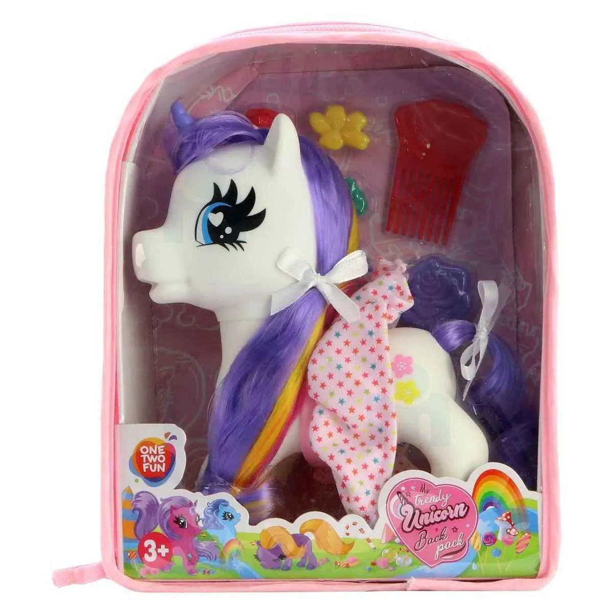 Ensemble sac à dos + Licorne colorée et accessoires 20cm - ONE TWO FUN - vue 2