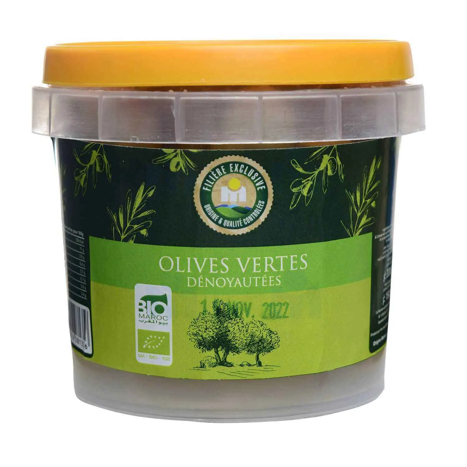 Olives vertes dénoyautées bio en boîte 150g - FILIERE M