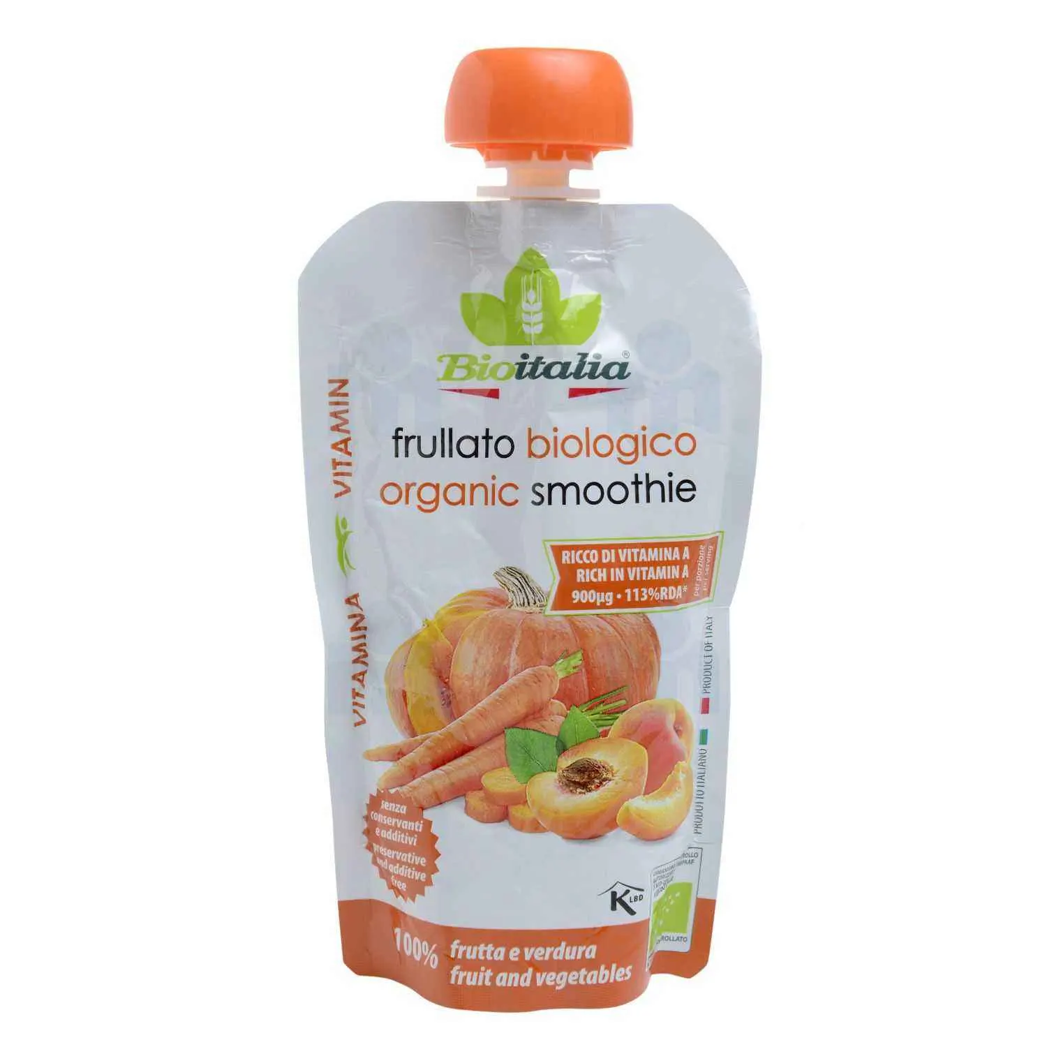 Smoothie abricot,carottes et citrouille bio 120g sans sucres ajoutés - BIOITALIA