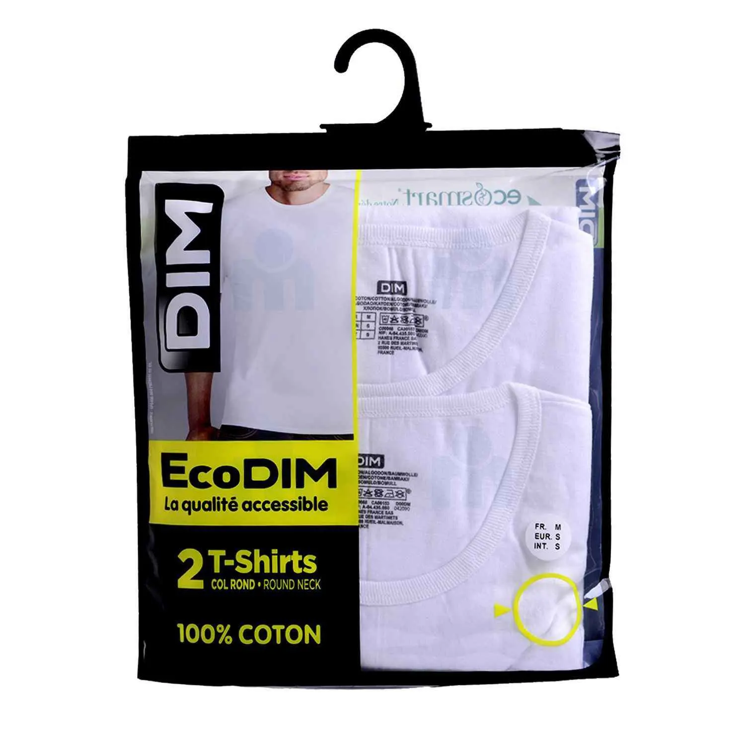 T-shirts Ecodim col rond taille M blancs x2 - DIM