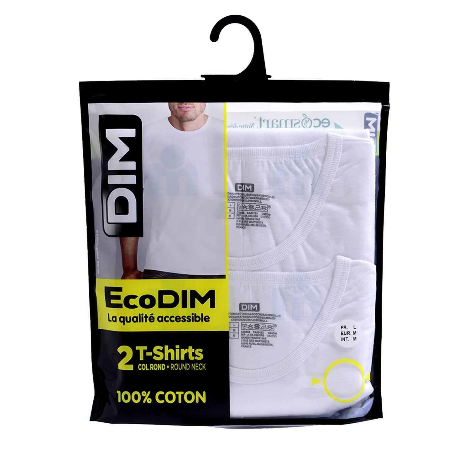 T-shirts Ecodim col rond taille L blancs x2 - DIM