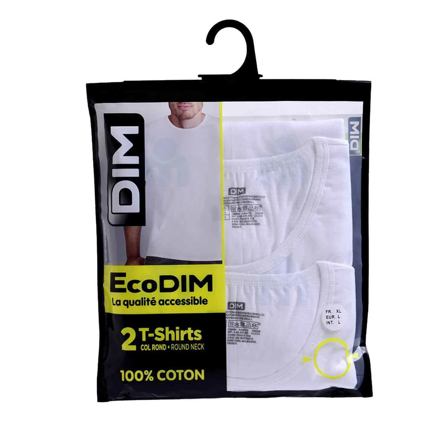 T-shirts Ecodim col rond taille XL blancs x2 - DIM