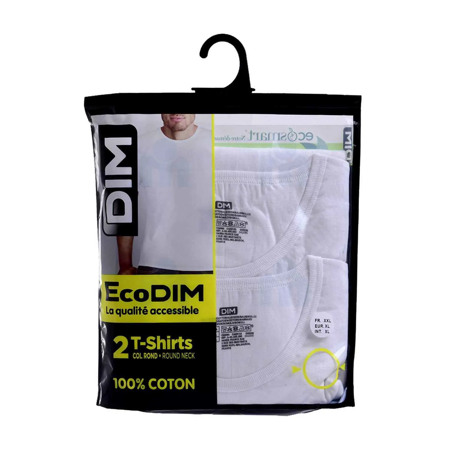 T-shirts Ecodim col rond taille XXL blancs x2 - DIM