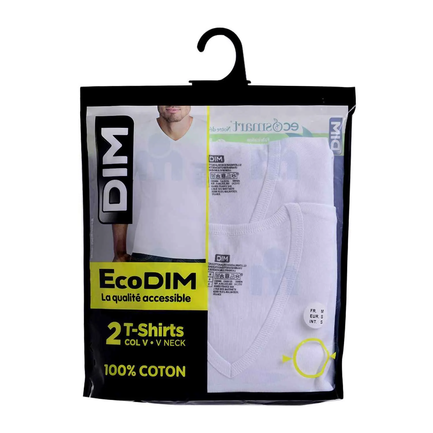 T-shirts Ecodim col V taille M blancs x2 - DIM