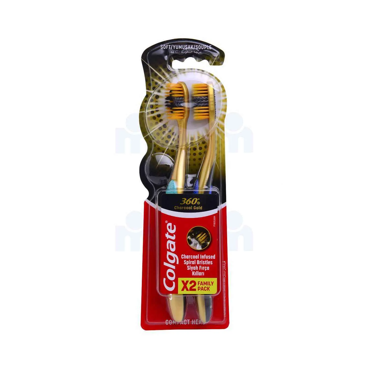 Brosses à dents 360˚ charcoal gold souple 1+1 gratuit - COLGATE