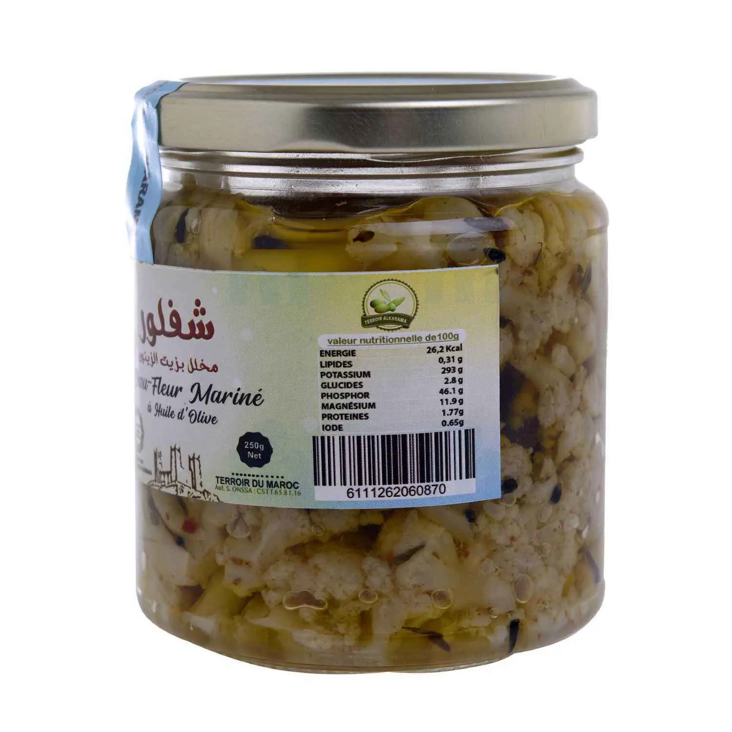 Chou-fleur mariné à l'huile d'olive bocal en verre 250g - TERROIR AL KARAMA  - vue 4