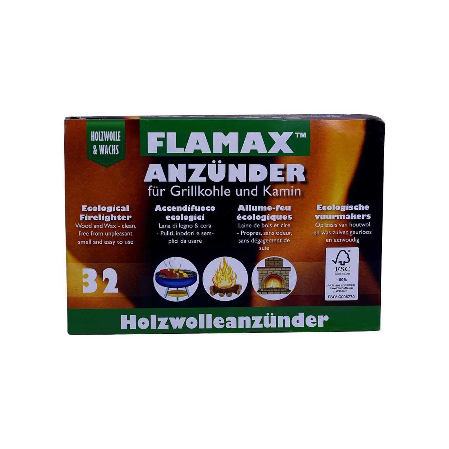 Allume-feu écologique en bois et cire x32 cubes - FLAMAX