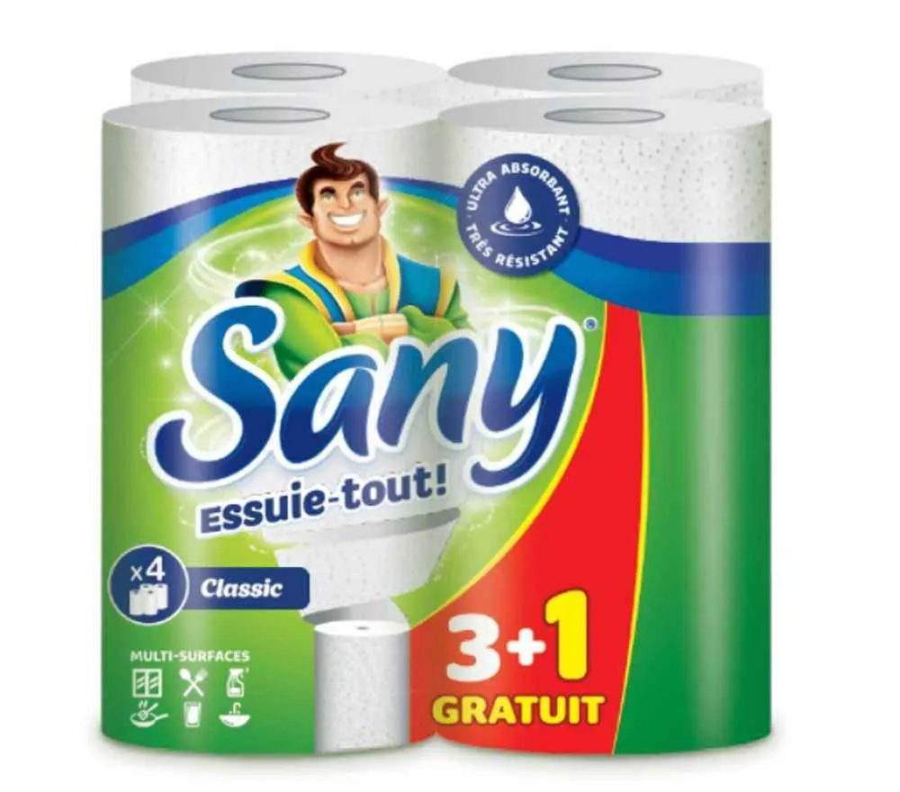 4 rouleaux d'essuie tout maxi normal 3 + 1 gratuit - SANY