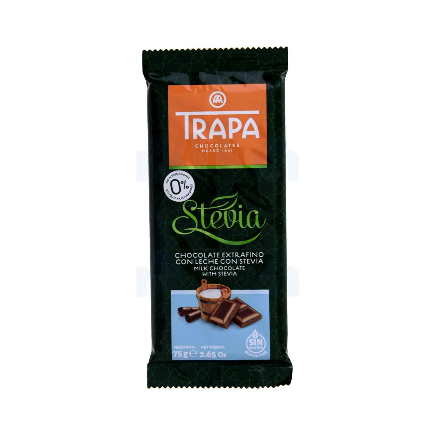 Tablette de chocolat au lait à la stévia sans gluten 75g - TRAPA