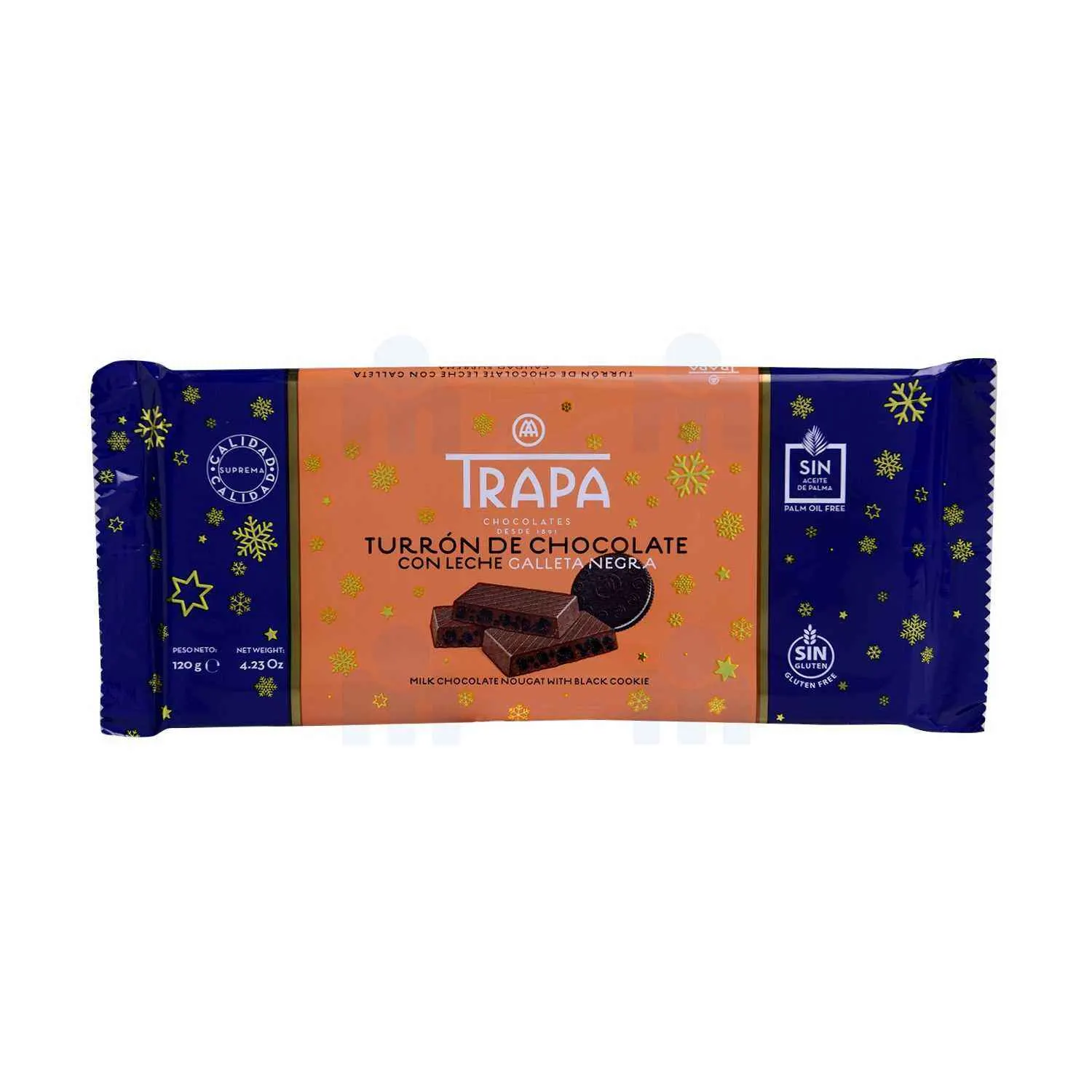 Turron nougat chocolat au lait avec cookies noirs 120g - TRAPA