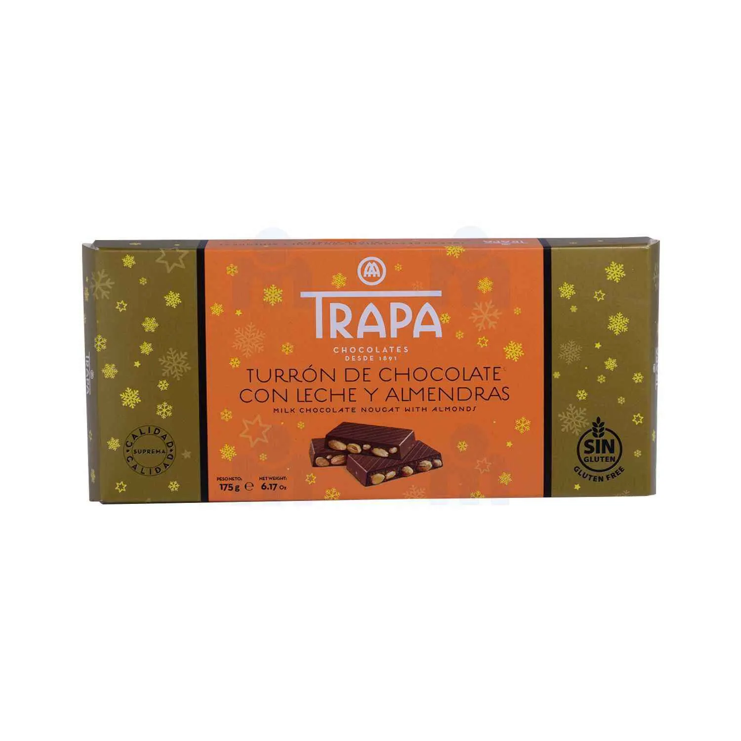 Turron nougat chocolat au lait amandes sans gluten 175g - TRAPA