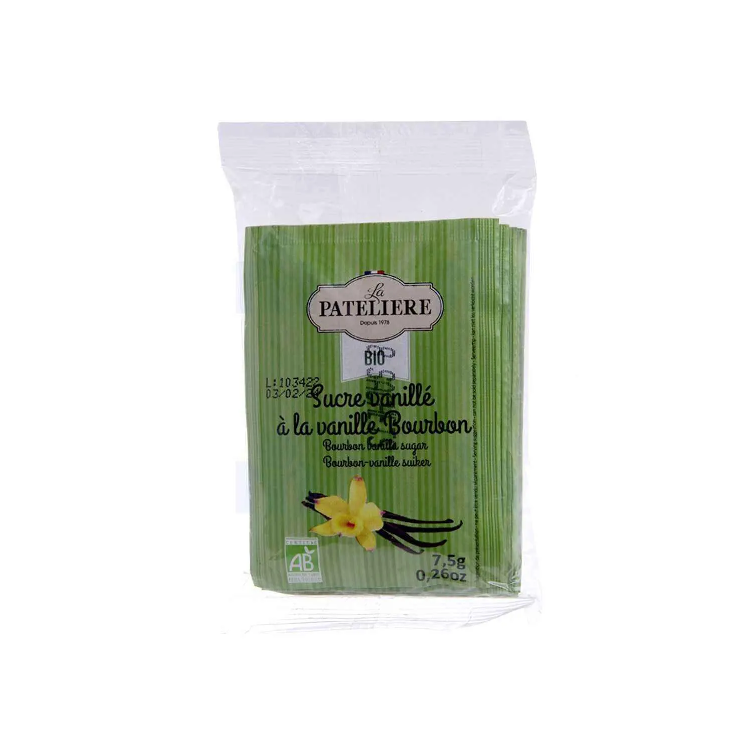 Sucre vanillé à la vanille bourbon bio 8 sachets x7,5g - LA PATELIERE