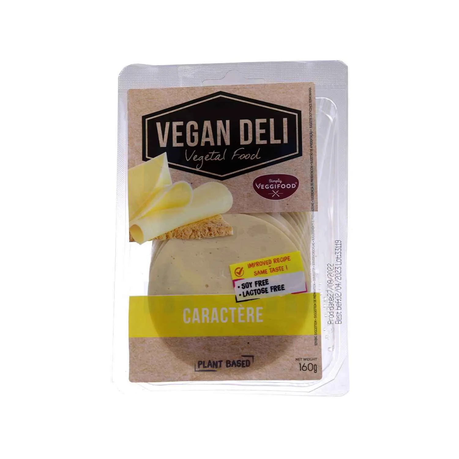 Fromage tranches végétaliennes à base huiles végétales Caractère160g -VEGAN DELI