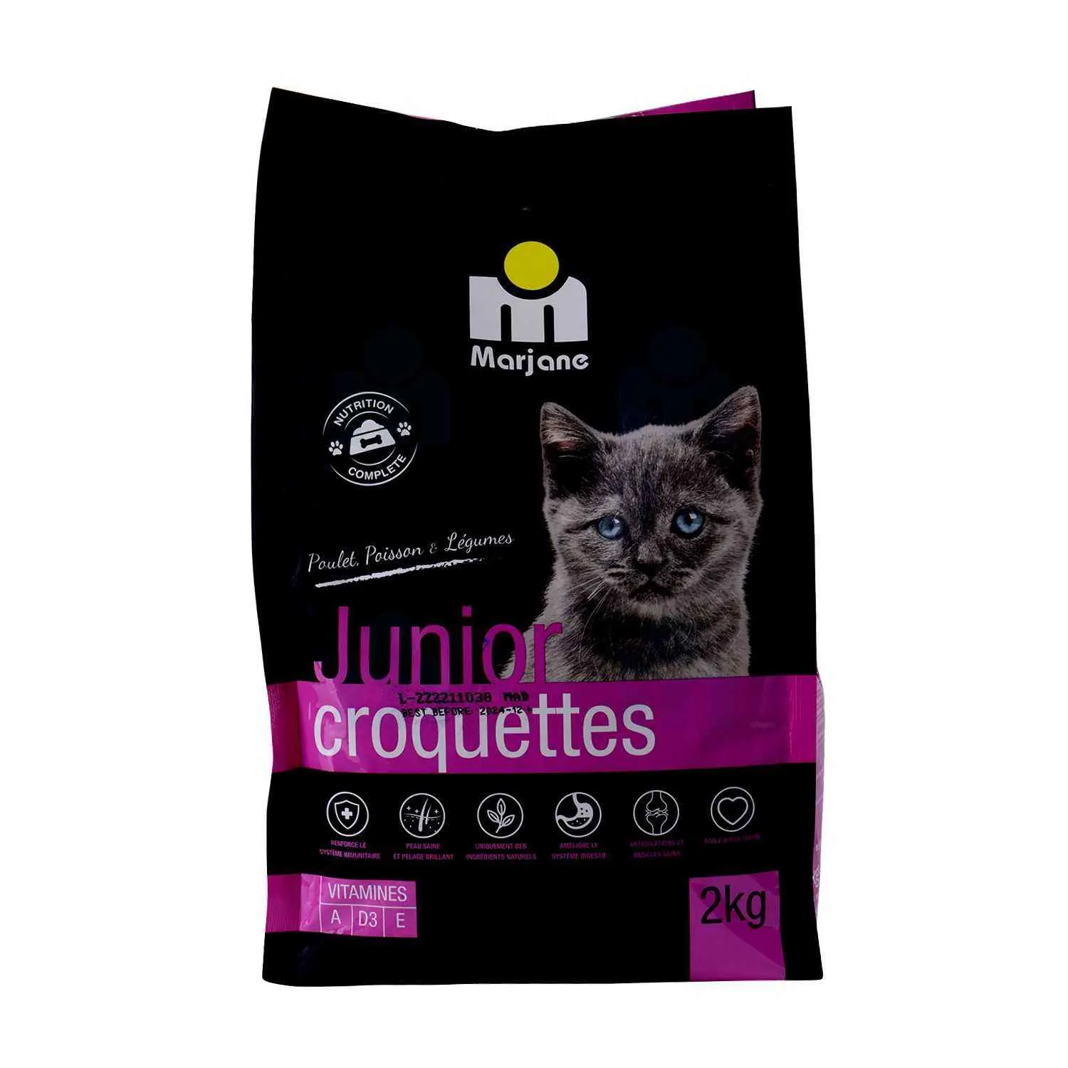 Croquettes de poulet et poisson aux légumes pour chat junior 2kg - MARJANE