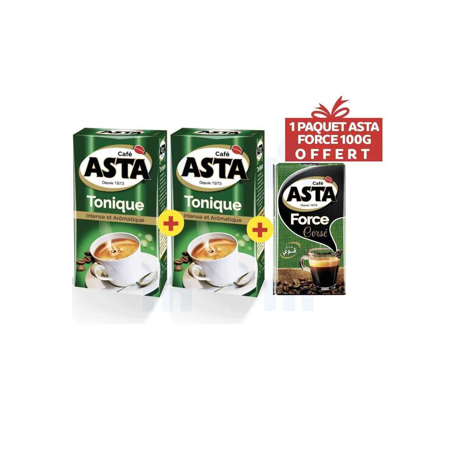 2 paquets de café moulu Tonique + 1 paquet Force 100g offert - ASTA