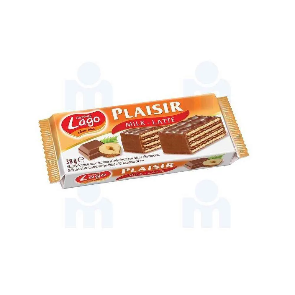 Gaufrette enrobée chocolat lait fourrée crème noisette Plaisir 38g -GASTONE LAGO
