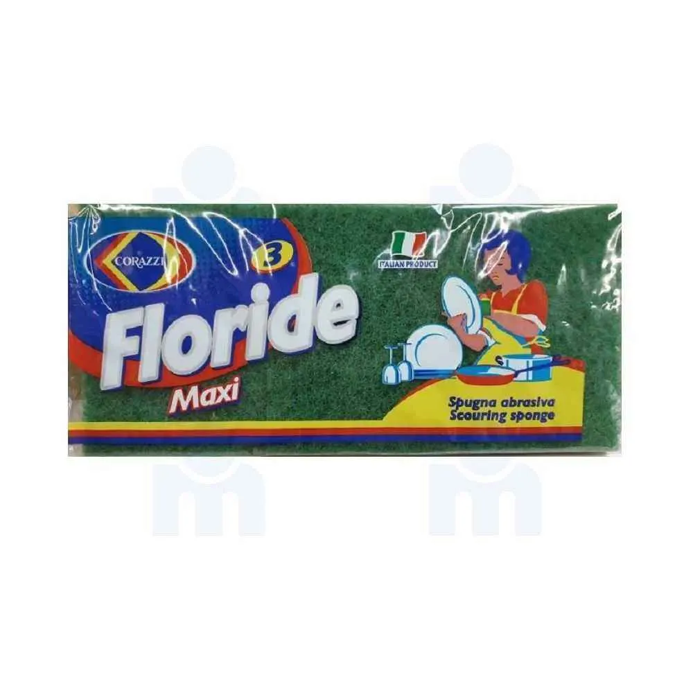 Éponges abrasives Floride maxi jaune + fibre verte x3 unités - CORRAZI