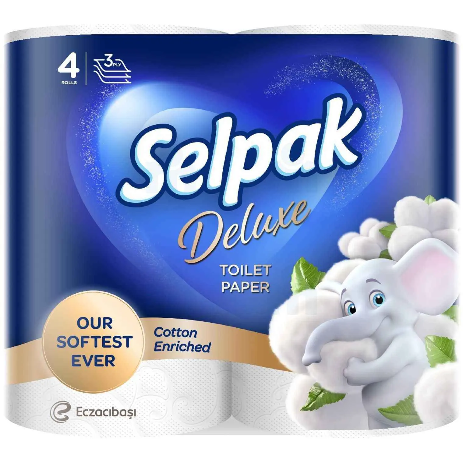 Papier toilette blanc enrichi en coton 3 plis x4pcs Deluxe - SELPAK