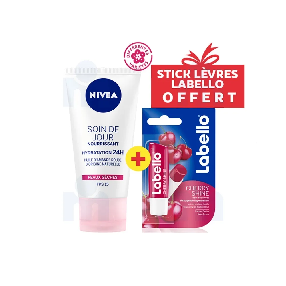 Soin de jour peaux séches 50ml + Stick lèvres LABELLO offert  - NIVEA