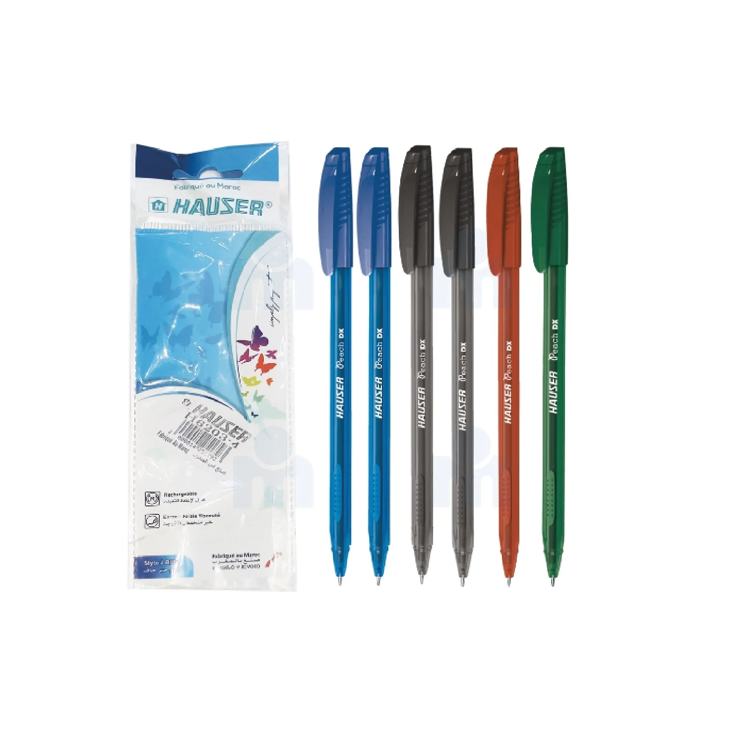 6 Stylos à Bille Teintée Peach DX 4 couleurs - HAUSER