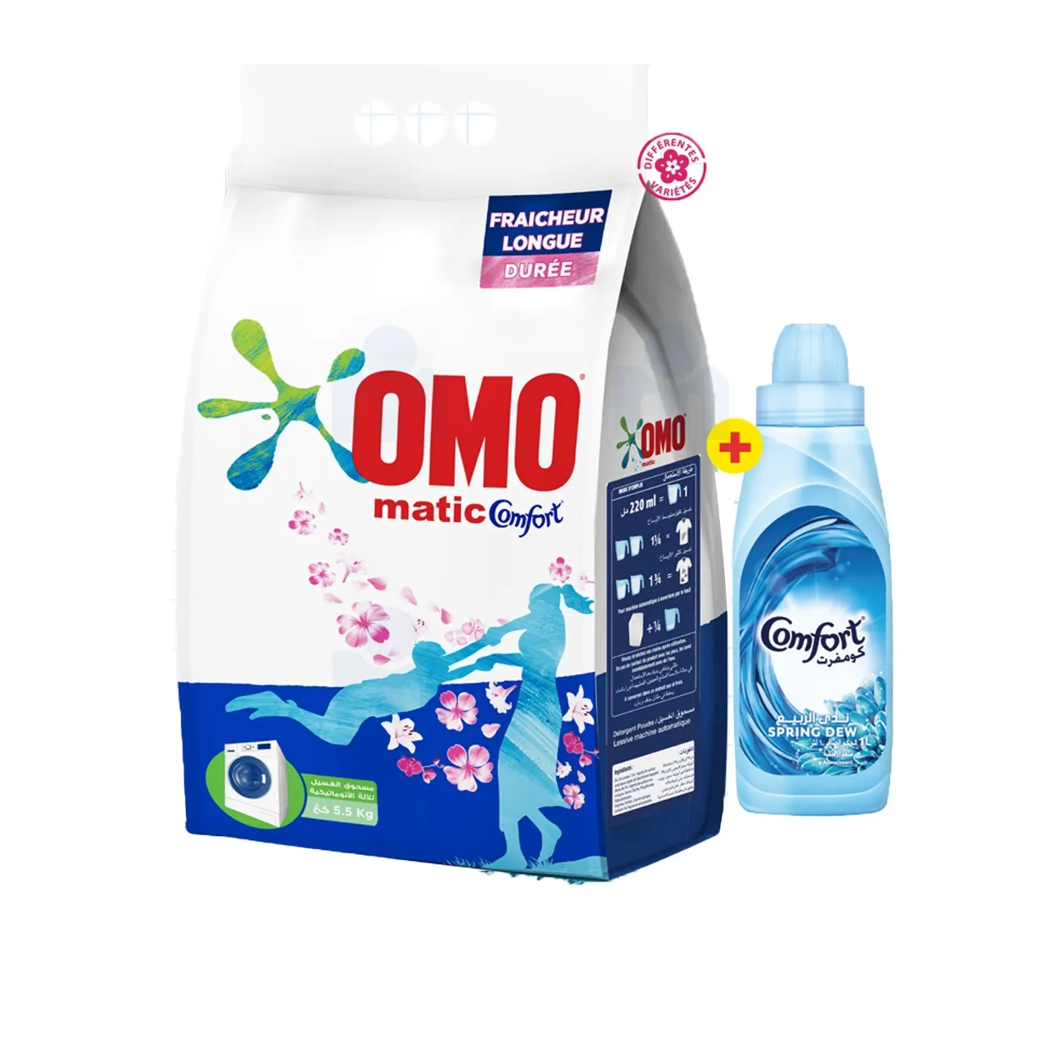 Lessive en poudre Matic Comfort Floral 5,5Kg + assouplissant 1L COMFORT - OMO