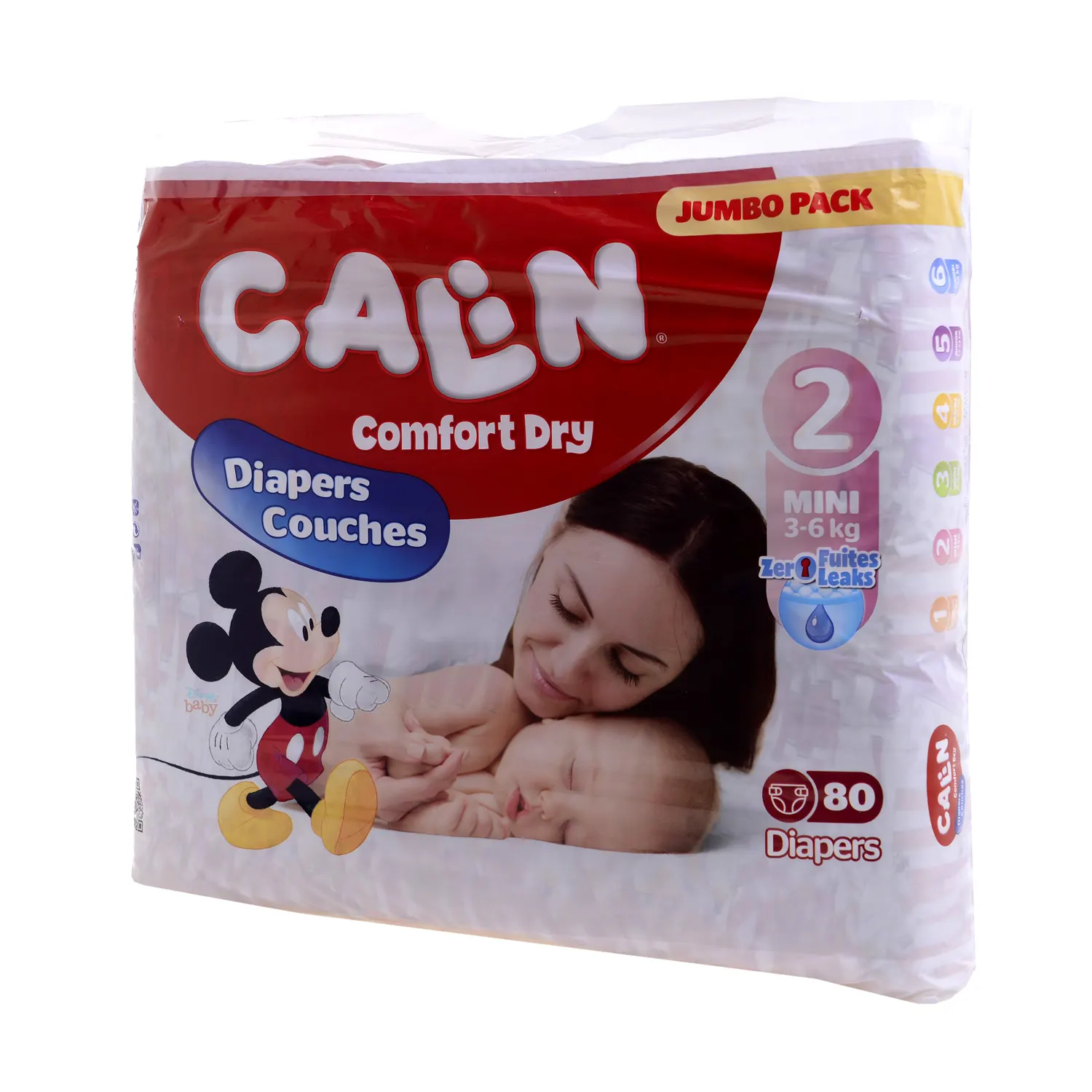 Couches bébé confort dry taille 2 (3-6Kg) mini Jumbo Pack x 80 unités - CALIN