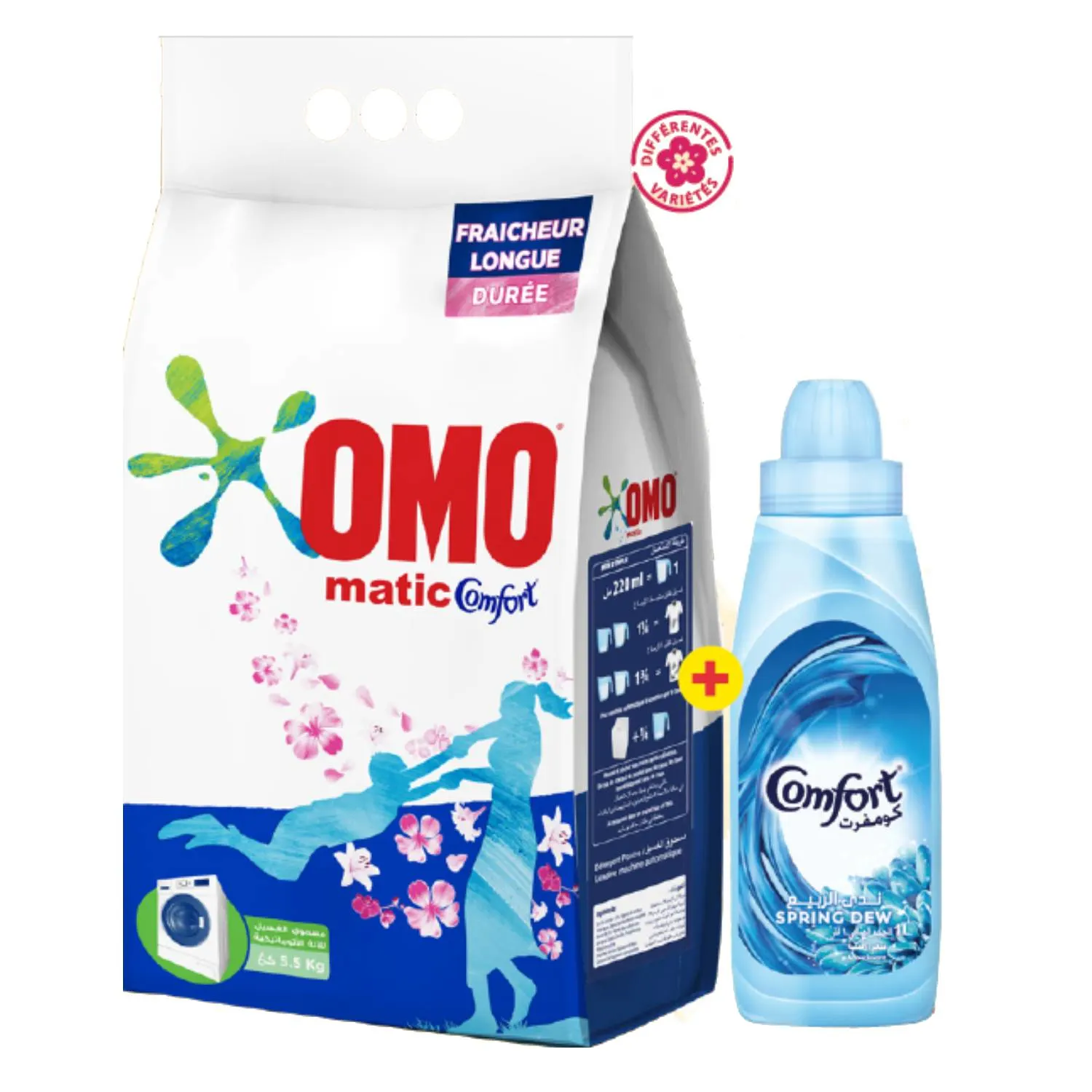 Lessive Matic citron 5,5Kg + adoucissant comfort 1L - OMO